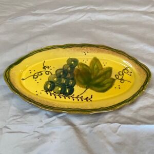 Bon Appetit Romancing Provence Yellow Grape Leaf Oval Platter Hand‎ Painted